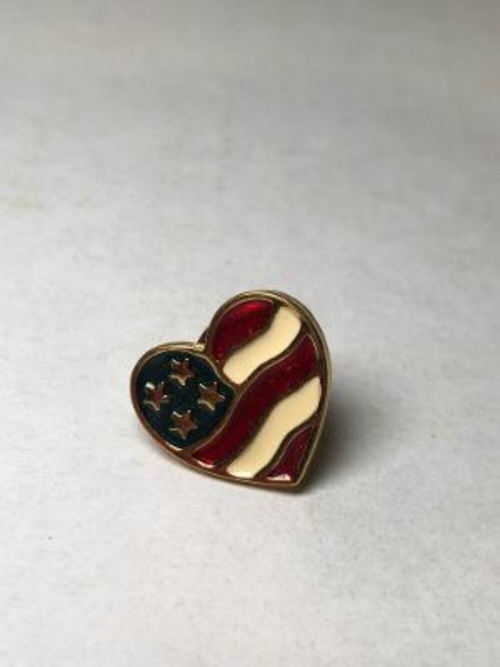 Vintage Avon American Flag Heart Pin Lapel Gold Tone Enamel Red White Blue USA